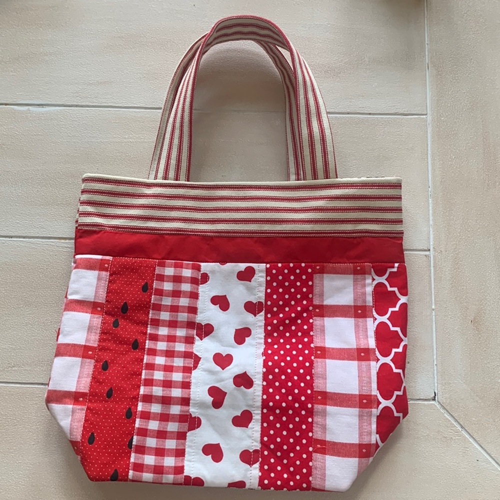 Handmade Small Tote - Adorable with strawberry lined fabric 🍓